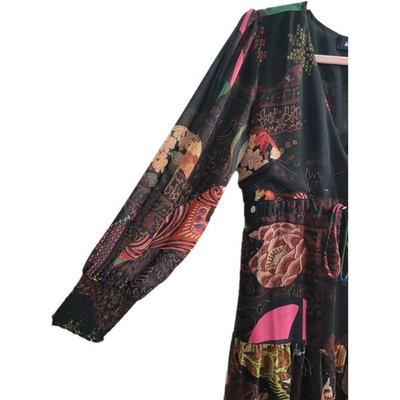 Desigual VIENA Floral Patchwork Maxi Dress Long Sleeve Boho Multicolor Size S - Picture 4 of 9